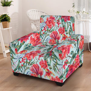 Red Amaryllis Pattern Print Armchair Slipcover