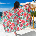 Red Amaryllis Pattern Print Beach Sarong Wrap