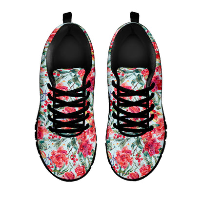 Red Amaryllis Pattern Print Black Sneakers