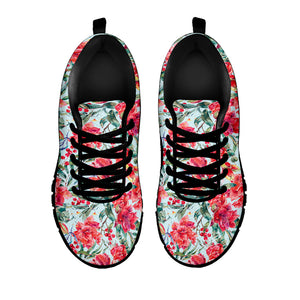 Red Amaryllis Pattern Print Black Sneakers