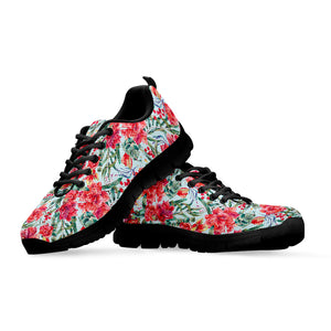 Red Amaryllis Pattern Print Black Sneakers