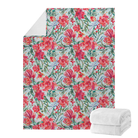 Red Amaryllis Pattern Print Blanket