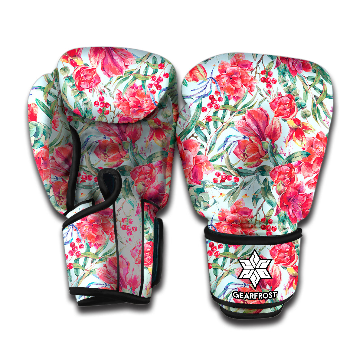 Red Amaryllis Pattern Print Boxing Gloves