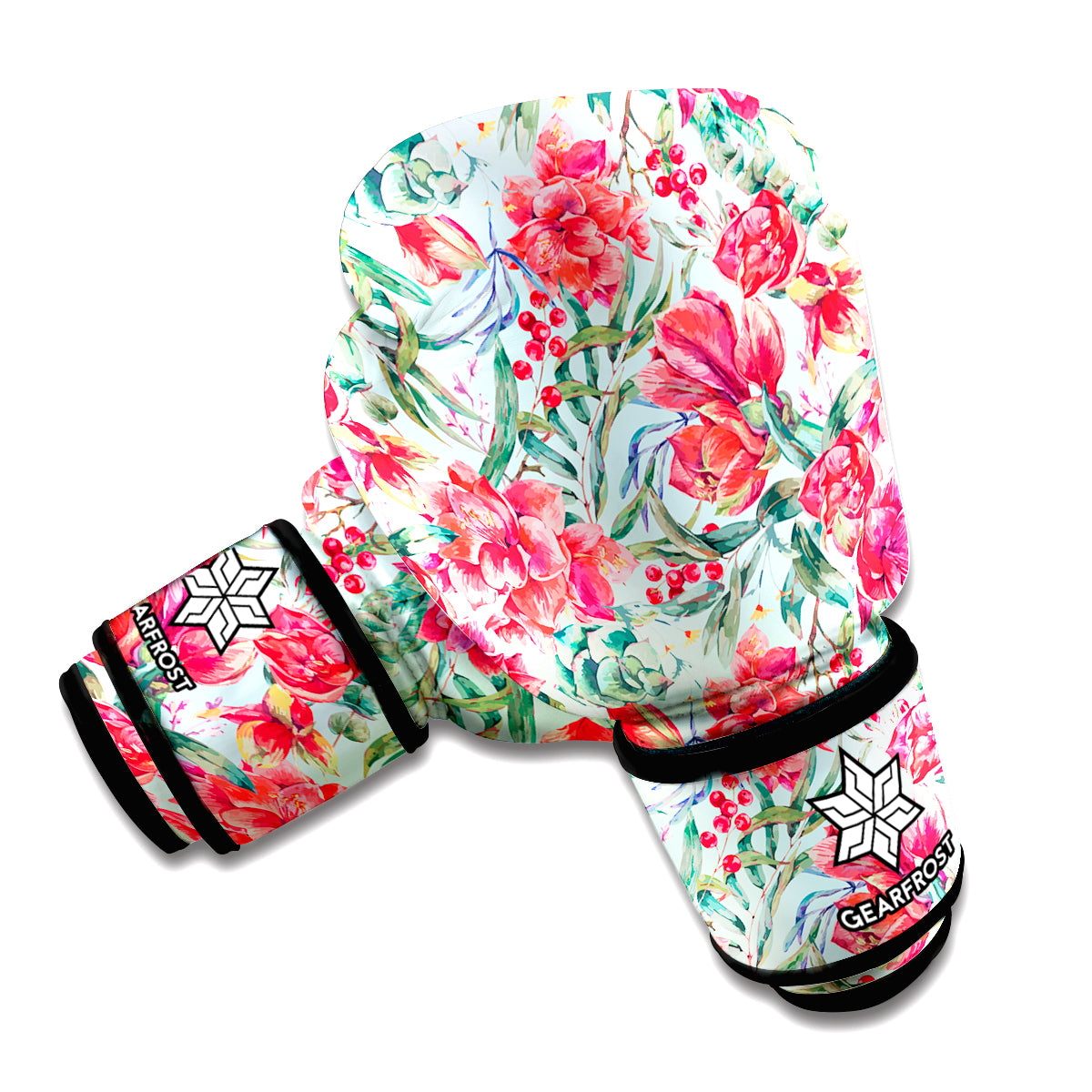 Red Amaryllis Pattern Print Boxing Gloves