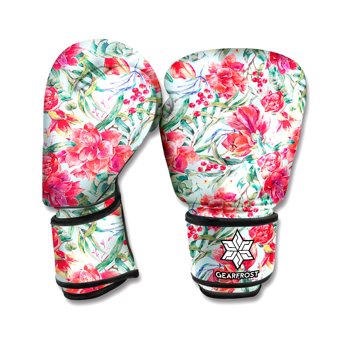 Red Amaryllis Pattern Print Boxing Gloves