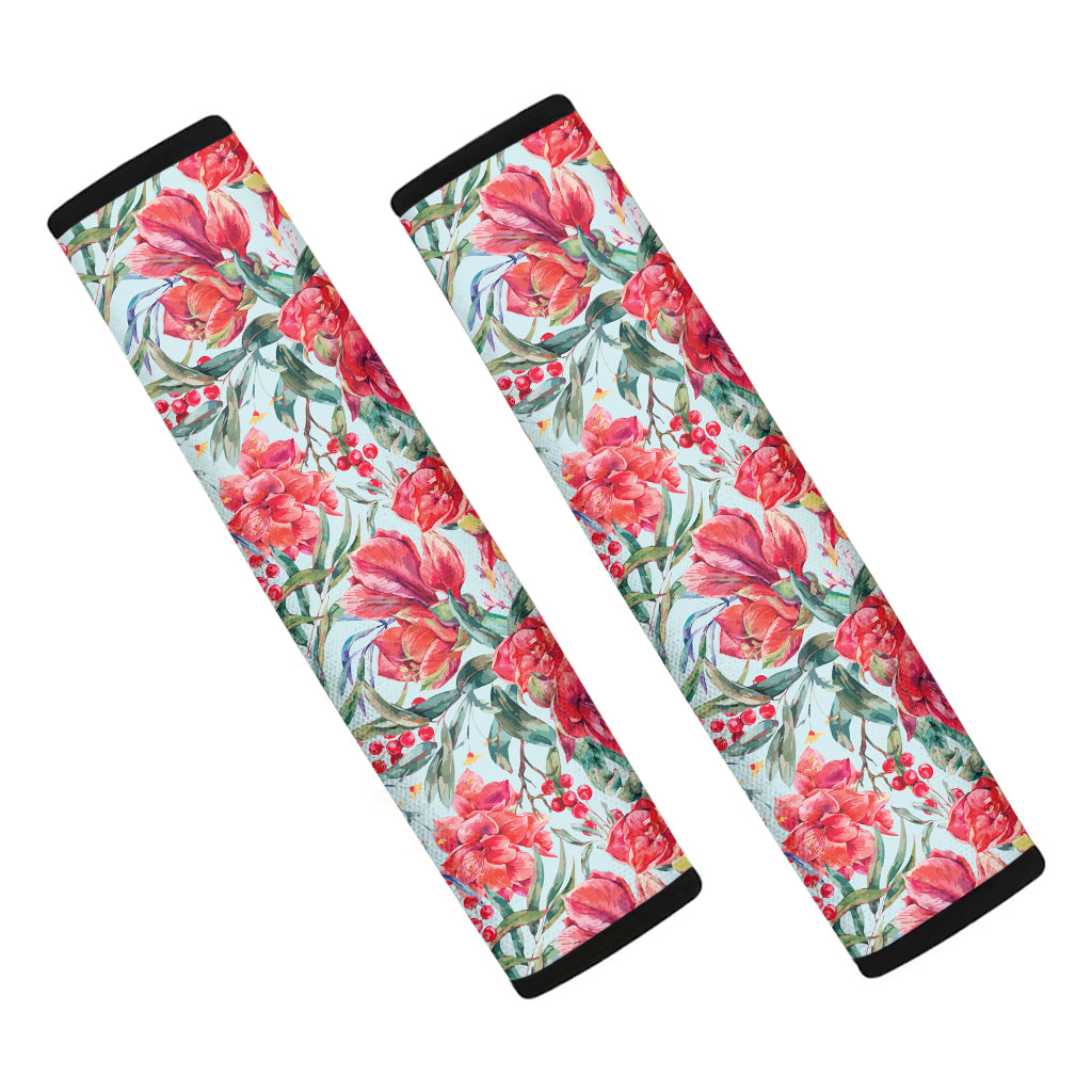 Red Amaryllis Pattern Print Car Seat Belt Covers