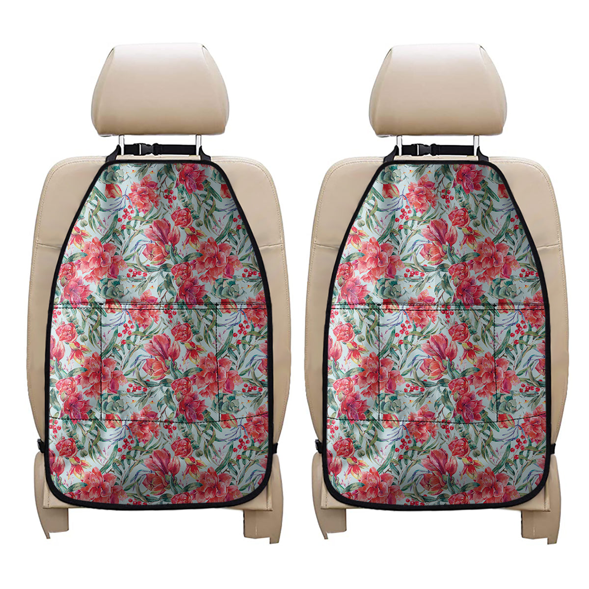 Red Amaryllis Pattern Print Car Seat Organizers