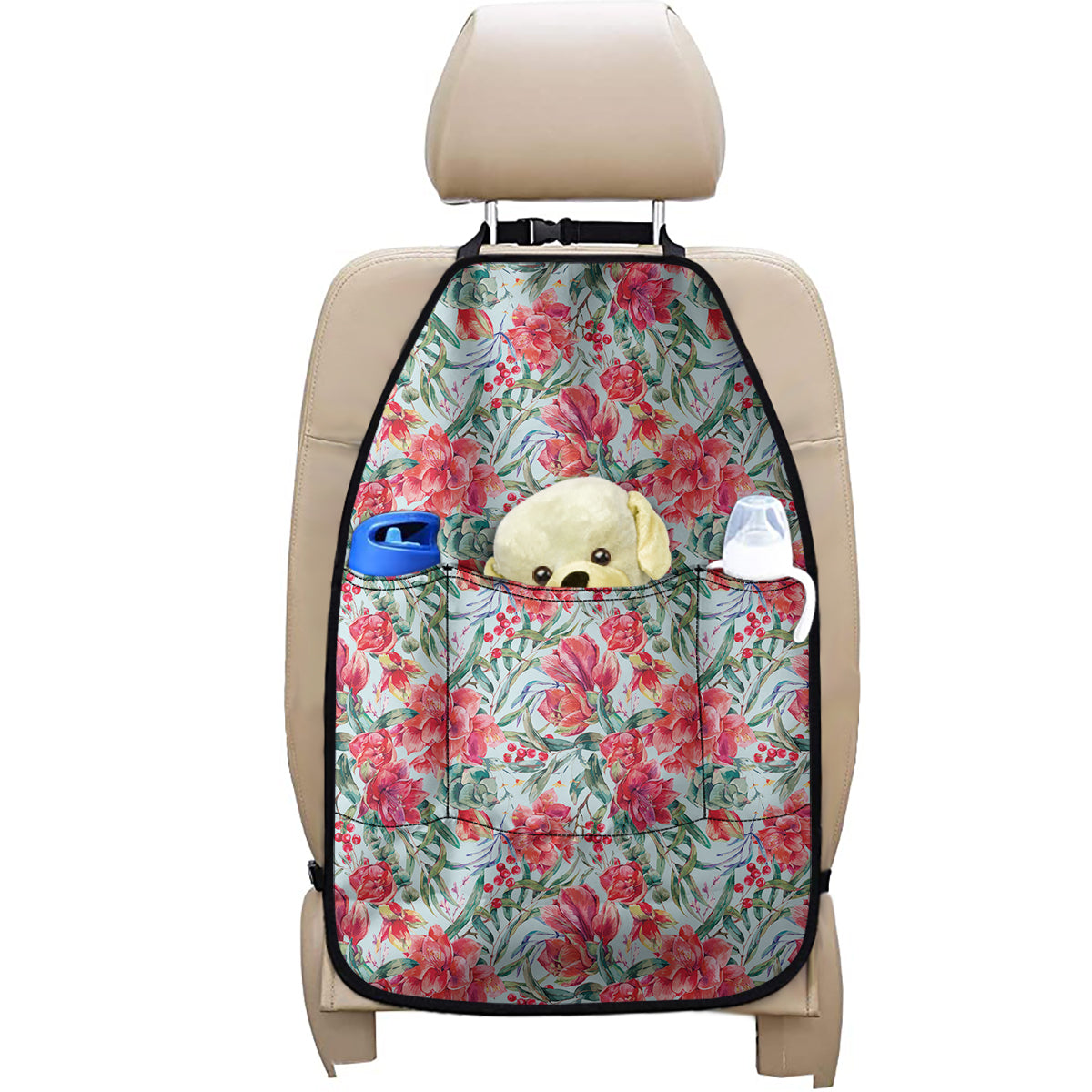 Red Amaryllis Pattern Print Car Seat Organizers