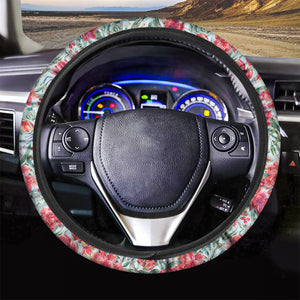 Red Amaryllis Pattern Print Car Steering Wheel Cover