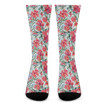 Red Amaryllis Pattern Print Crew Socks