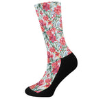 Red Amaryllis Pattern Print Crew Socks