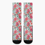 Red Amaryllis Pattern Print Crew Socks