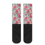 Red Amaryllis Pattern Print Crew Socks