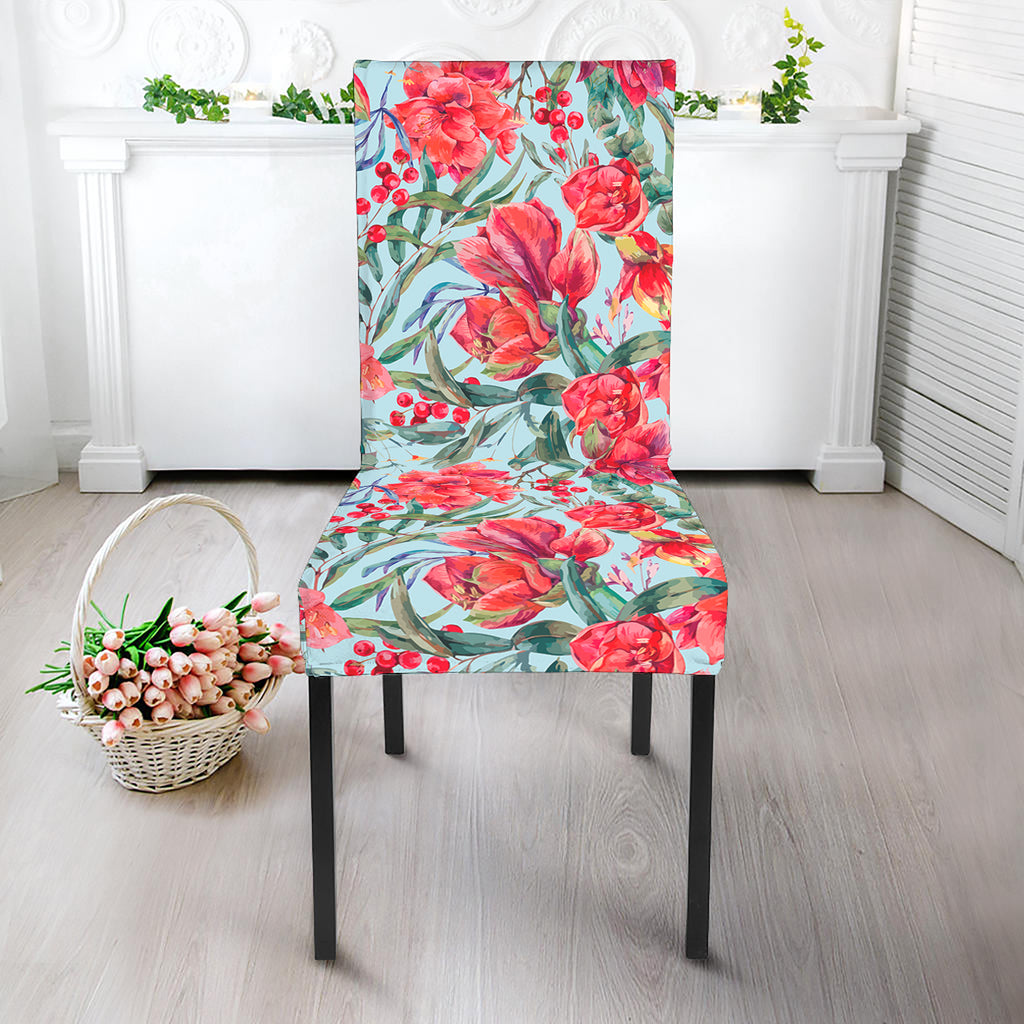 Red Amaryllis Pattern Print Dining Chair Slipcover