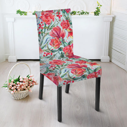 Red Amaryllis Pattern Print Dining Chair Slipcover