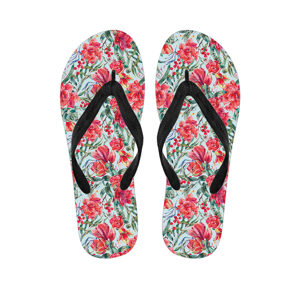 Red Amaryllis Pattern Print Flip Flops