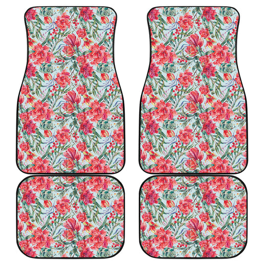 Red Amaryllis Pattern Print Front and Back Car Floor Mats