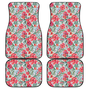 Red Amaryllis Pattern Print Front and Back Car Floor Mats