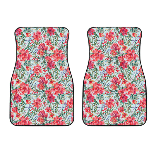 Red Amaryllis Pattern Print Front Car Floor Mats