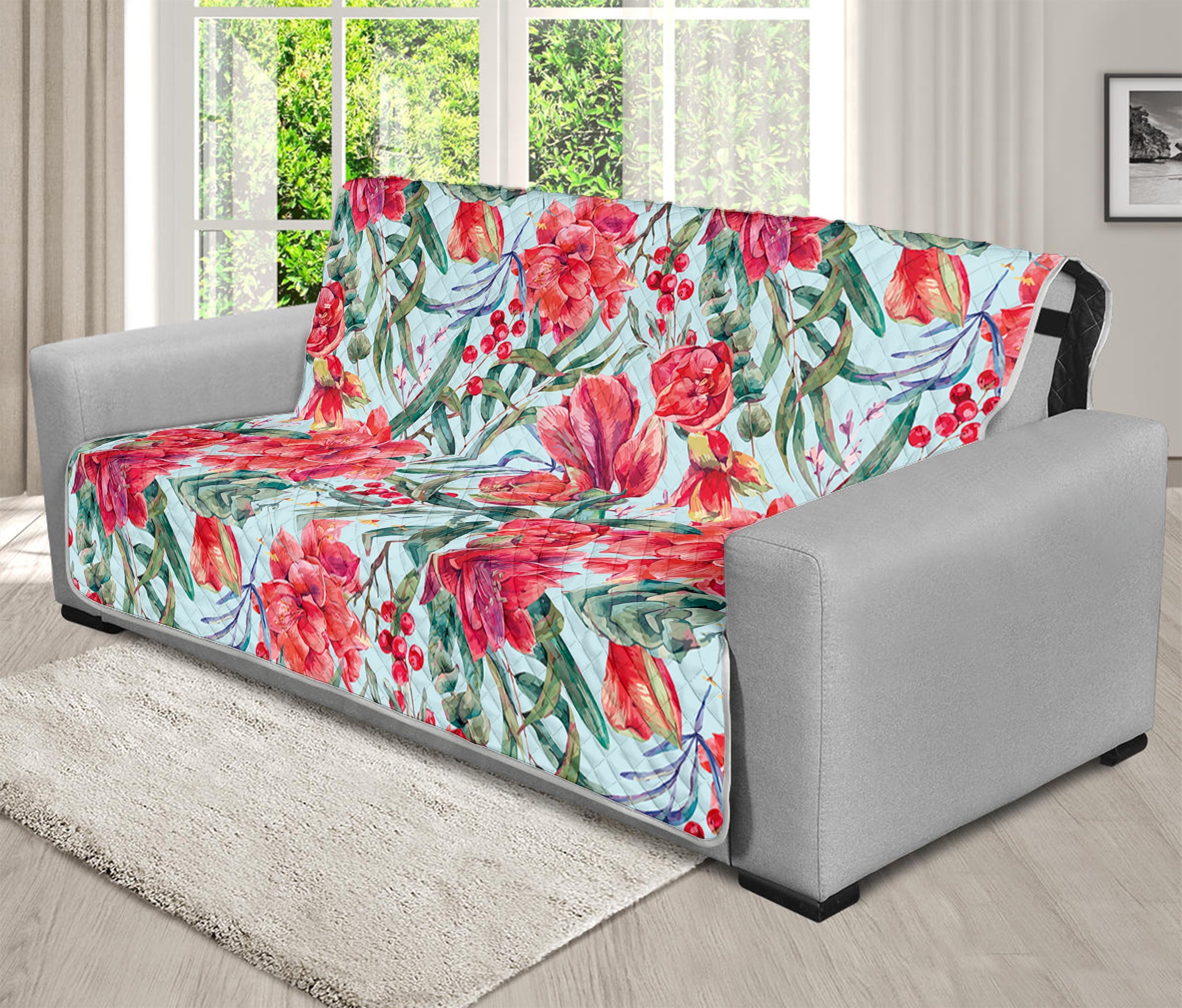 Red Amaryllis Pattern Print Futon Protector