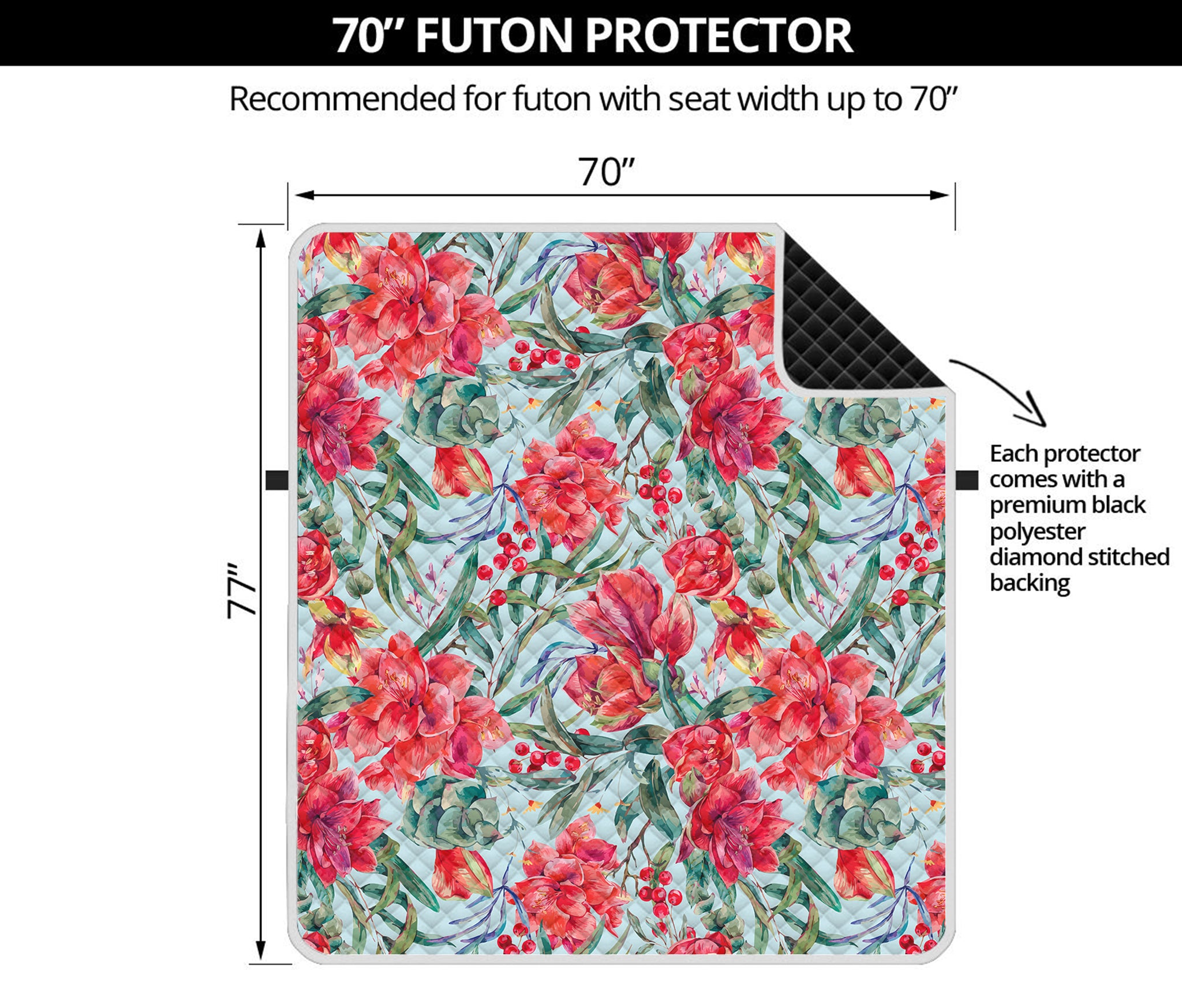 Red Amaryllis Pattern Print Futon Protector