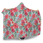 Red Amaryllis Pattern Print Hooded Blanket
