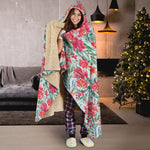 Red Amaryllis Pattern Print Hooded Blanket