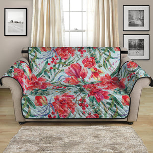 Red Amaryllis Pattern Print Loveseat Protector