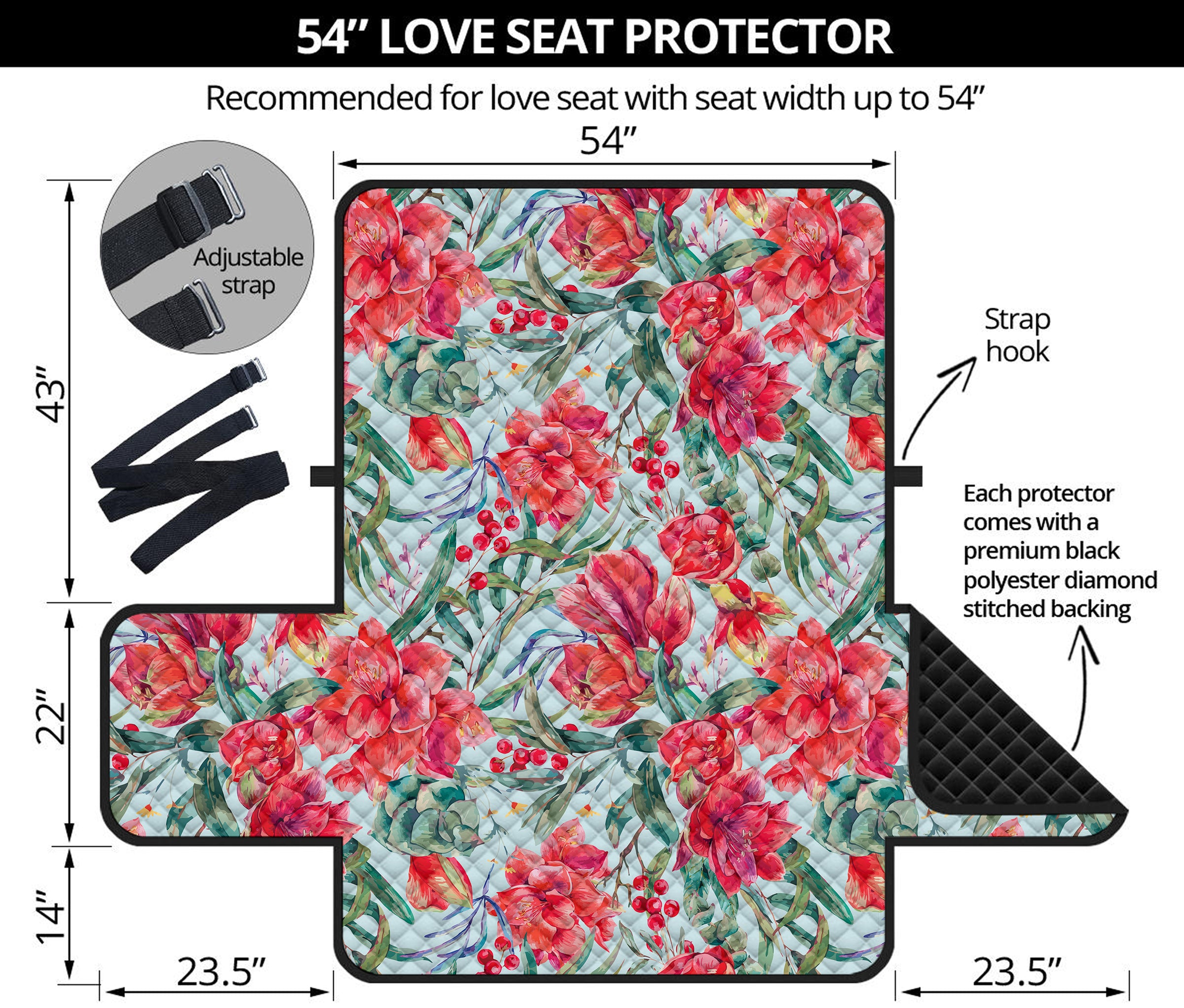 Red Amaryllis Pattern Print Loveseat Protector