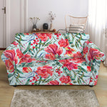 Red Amaryllis Pattern Print Loveseat Slipcover