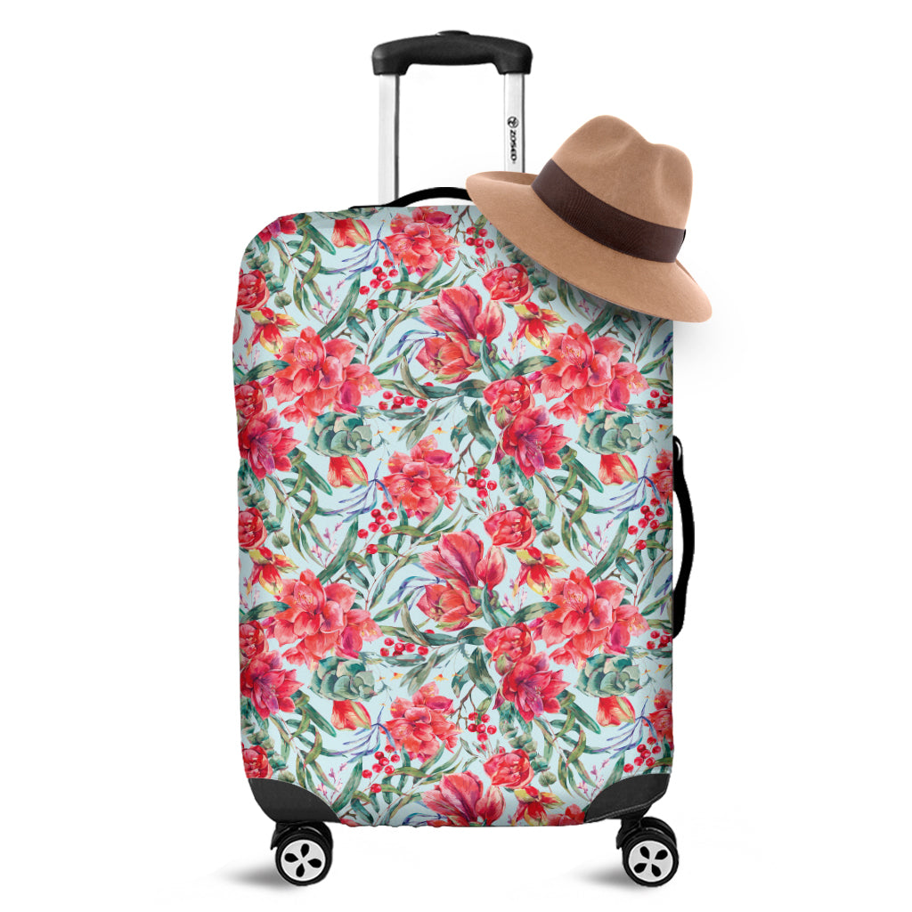 Red Amaryllis Pattern Print Luggage Cover