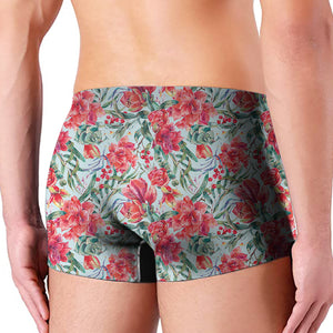 Red Amaryllis Pattern Print Men's Boxer Briefs