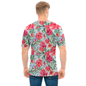 Red Amaryllis Pattern Print Men's T-Shirt