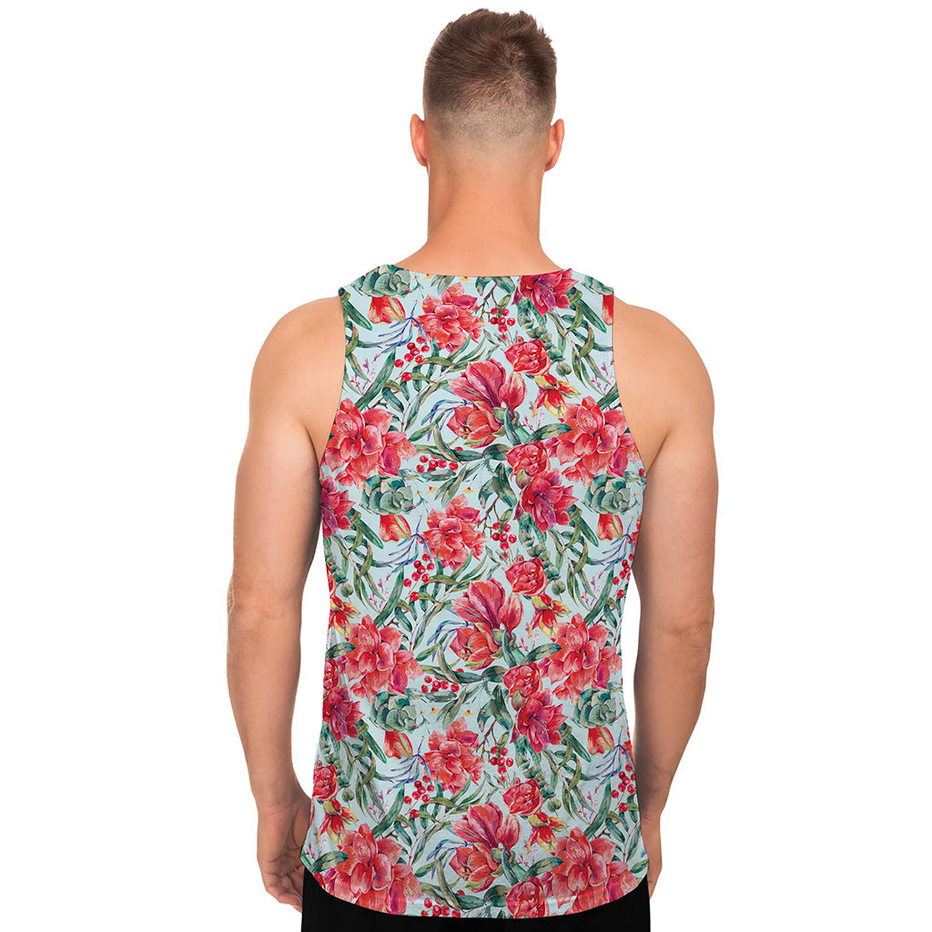 Red Amaryllis Pattern Print Men's Tank Top