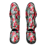 Red Amaryllis Pattern Print Muay Thai Shin Guard