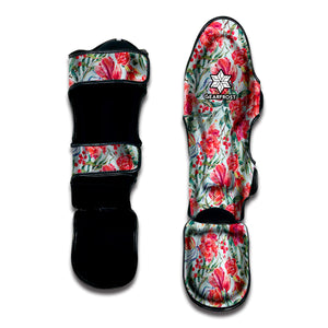 Red Amaryllis Pattern Print Muay Thai Shin Guard