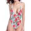 Red Amaryllis Pattern Print One Piece High Cut Swimsuit