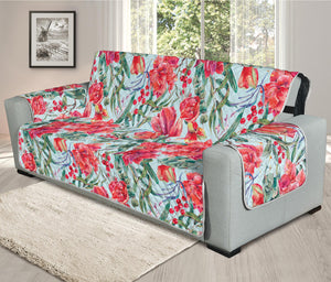 Red Amaryllis Pattern Print Oversized Sofa Protector