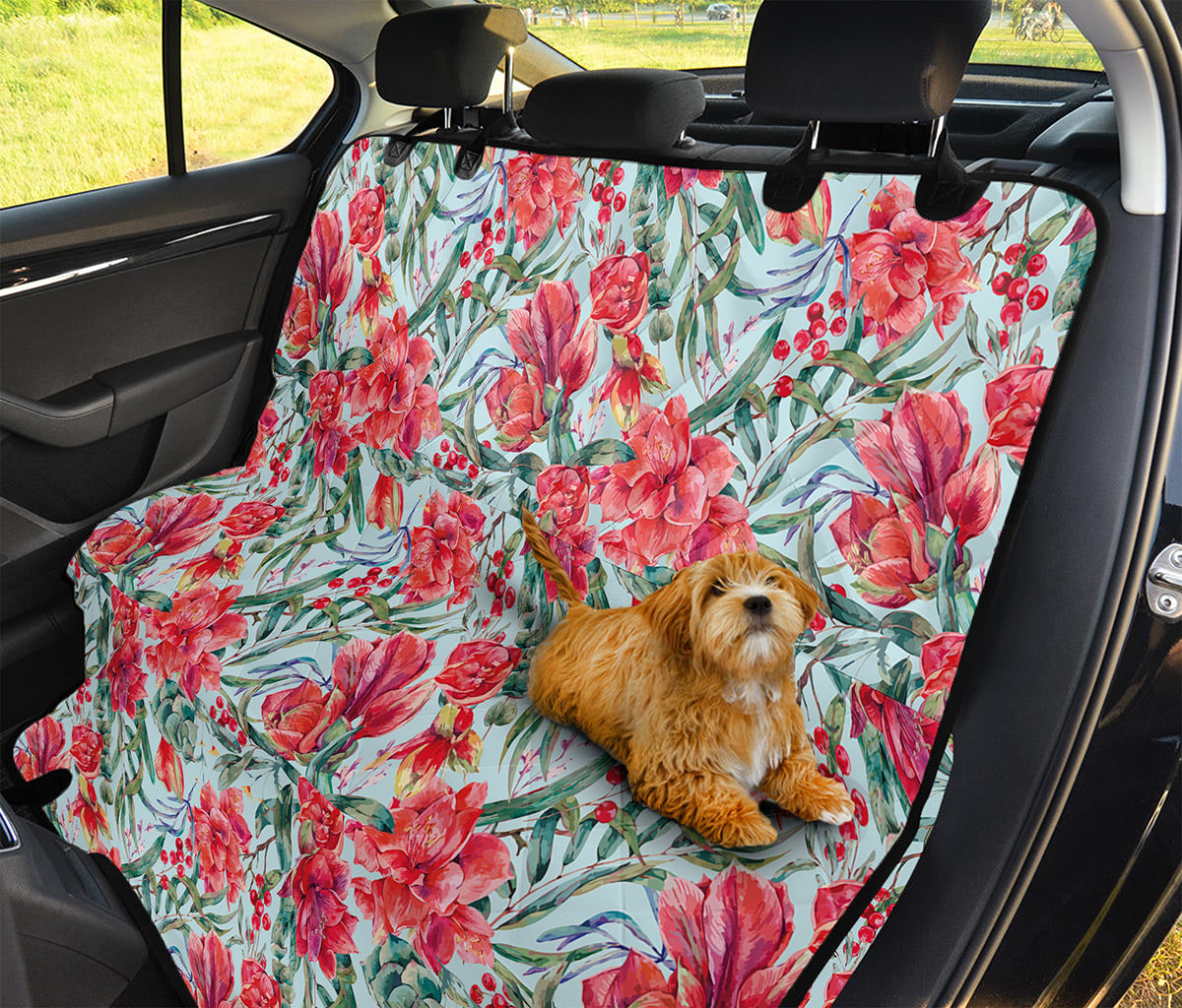 Red Amaryllis Pattern Print Pet Car Back Seat Cover