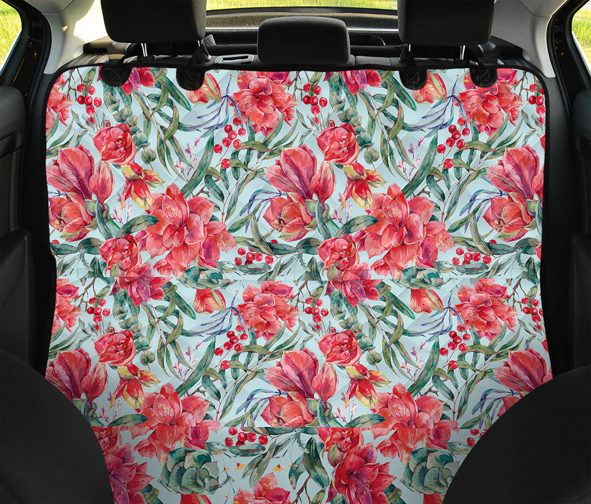 Red Amaryllis Pattern Print Pet Car Back Seat Cover