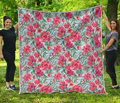 Red Amaryllis Pattern Print Quilt
