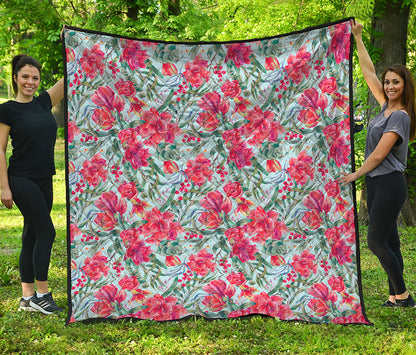 Red Amaryllis Pattern Print Quilt