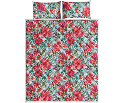 Red Amaryllis Pattern Print Quilt Bed Set