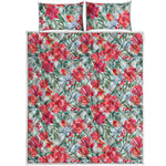 Red Amaryllis Pattern Print Quilt Bed Set
