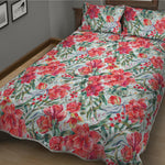 Red Amaryllis Pattern Print Quilt Bed Set