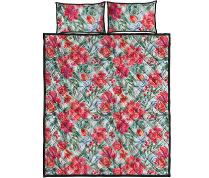 Red Amaryllis Pattern Print Quilt Bed Set