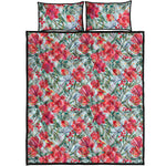 Red Amaryllis Pattern Print Quilt Bed Set