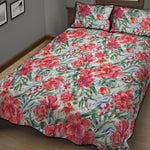 Red Amaryllis Pattern Print Quilt Bed Set