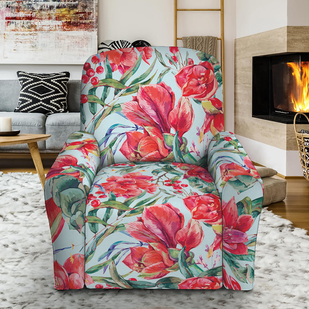 Red Amaryllis Pattern Print Recliner Slipcover