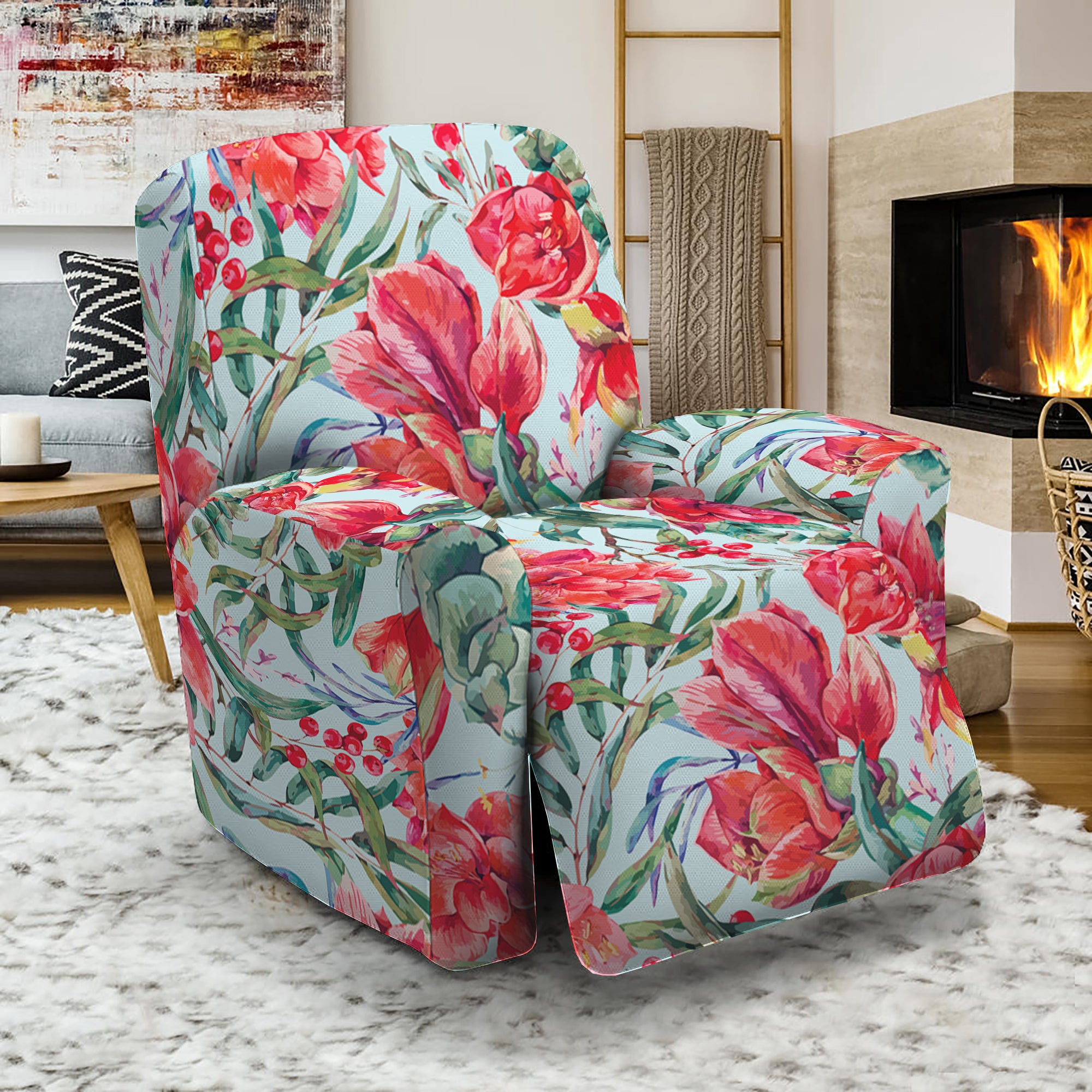 Red Amaryllis Pattern Print Recliner Slipcover